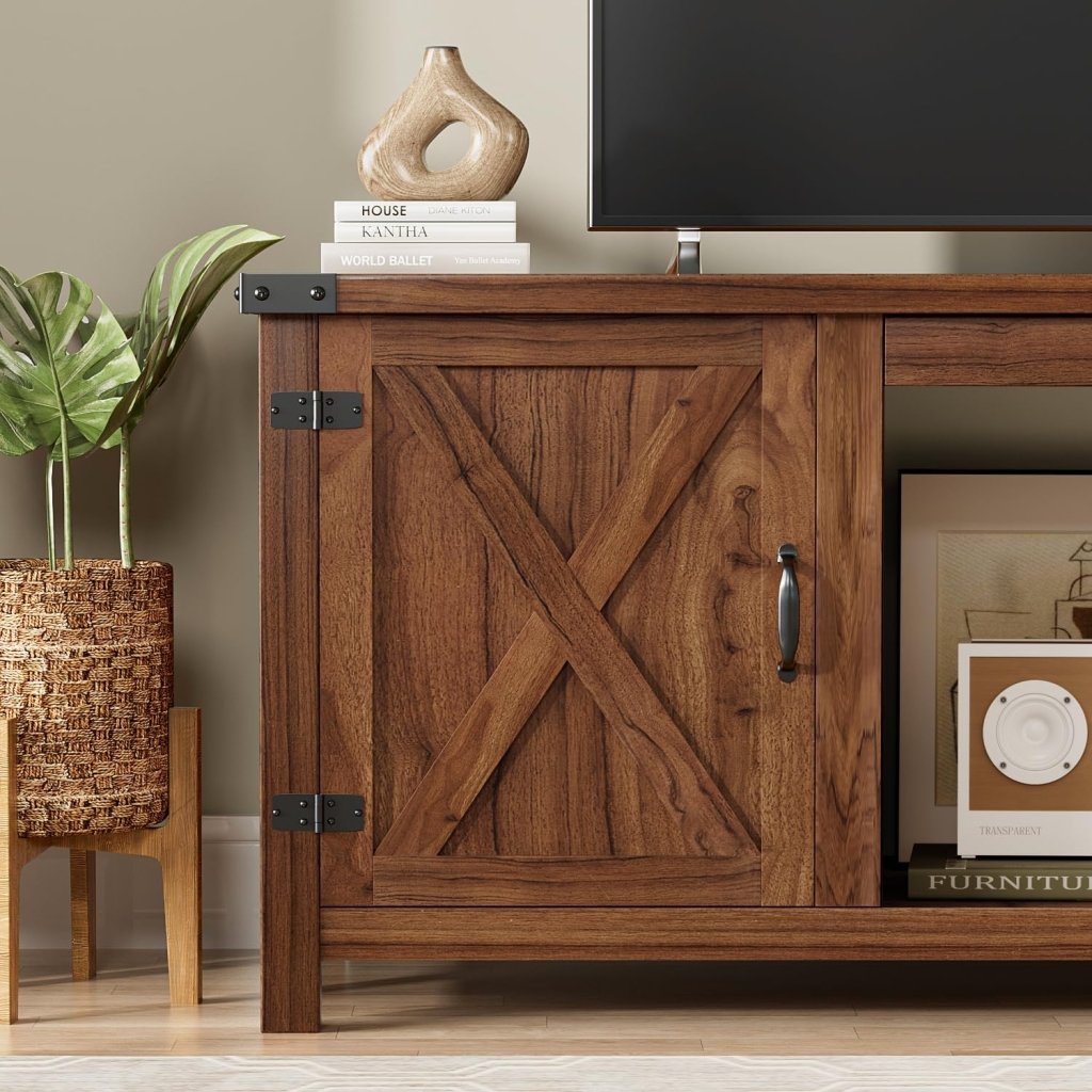 YESHOMY Fireplace TV Stand with Two Barn Doors and Storage Cabinets for Televisions up to 65+ Inch, Entertainment Center Console Table, Media Furniture for Living Room, 58 Inch - Wigtrends
