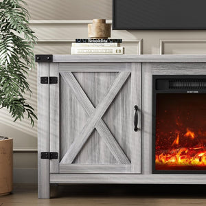 YESHOMY Fireplace TV Stand with Two Barn Doors and Storage Cabinets for Televisions up to 65+ Inch, Entertainment Center Console Table, Media Furniture for Living Room, 58 Inch - Wigtrends