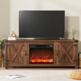 YESHOMY Fireplace TV Stand with Two Barn Doors and Storage Cabinets for Televisions up to 65+ Inch, Entertainment Center Console Table, Media Furniture for Living Room, 58 Inch - Wigtrends