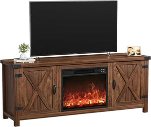 YESHOMY Fireplace TV Stand with Two Barn Doors and Storage Cabinets for Televisions up to 65+ Inch, Entertainment Center Console Table, Media Furniture for Living Room, 58 Inch - Wigtrends
