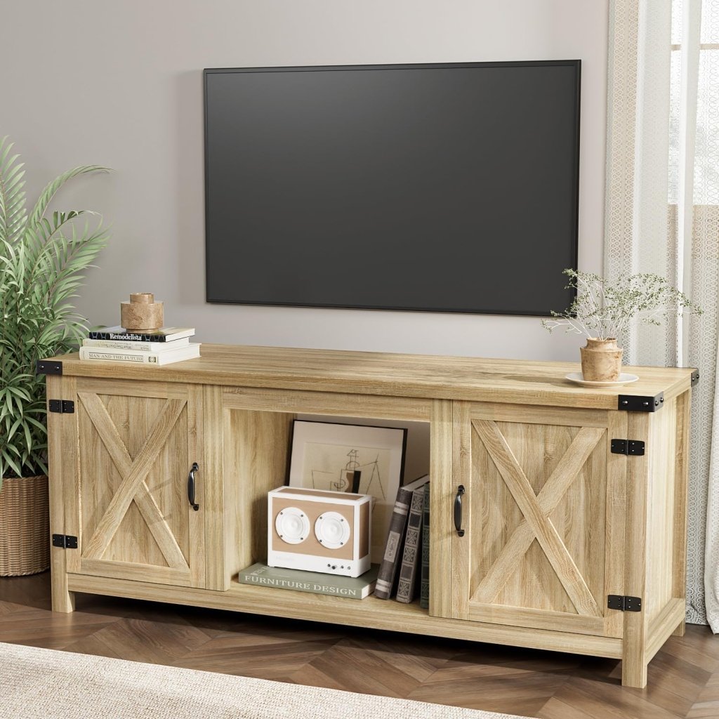 YESHOMY Fireplace TV Stand with Two Barn Doors and Storage Cabinets for Televisions up to 65+ Inch, Entertainment Center Console Table, Media Furniture for Living Room, 58 Inch - Wigtrends