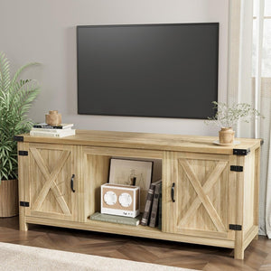 YESHOMY Fireplace TV Stand with Two Barn Doors and Storage Cabinets for Televisions up to 65+ Inch, Entertainment Center Console Table, Media Furniture for Living Room, 58 Inch - Wigtrends