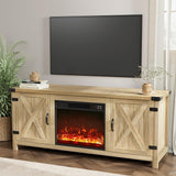 YESHOMY Fireplace TV Stand with Two Barn Doors and Storage Cabinets for Televisions up to 65+ Inch, Entertainment Center Console Table, Media Furniture for Living Room, 58 Inch - Wigtrends