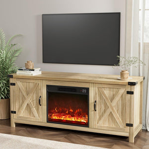 YESHOMY Fireplace TV Stand with Two Barn Doors and Storage Cabinets for Televisions up to 65+ Inch, Entertainment Center Console Table, Media Furniture for Living Room, 58 Inch - Wigtrends