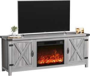 YESHOMY Fireplace TV Stand with Two Barn Doors and Storage Cabinets for Televisions up to 65+ Inch, Entertainment Center Console Table, Media Furniture for Living Room, 58 Inch - Wigtrends