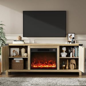 YESHOMY Fireplace TV Stand with Two Barn Doors and Storage Cabinets for Televisions up to 65+ Inch, Entertainment Center Console Table, Media Furniture for Living Room, 58 Inch - Wigtrends