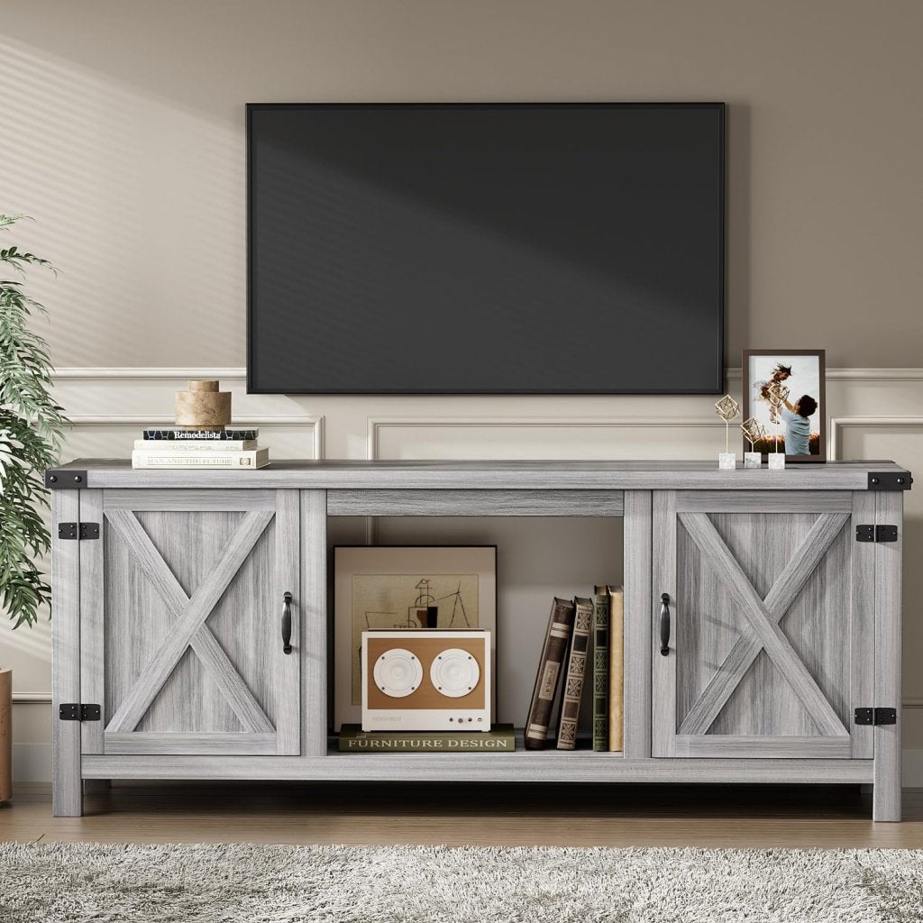 YESHOMY Fireplace TV Stand with Two Barn Doors and Storage Cabinets for Televisions up to 65+ Inch, Entertainment Center Console Table, Media Furniture for Living Room, 58 Inch - Wigtrends