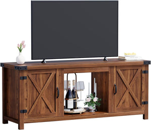 YESHOMY Fireplace TV Stand with Two Barn Doors and Storage Cabinets for Televisions up to 65+ Inch, Entertainment Center Console Table, Media Furniture for Living Room, 58 Inch - Wigtrends