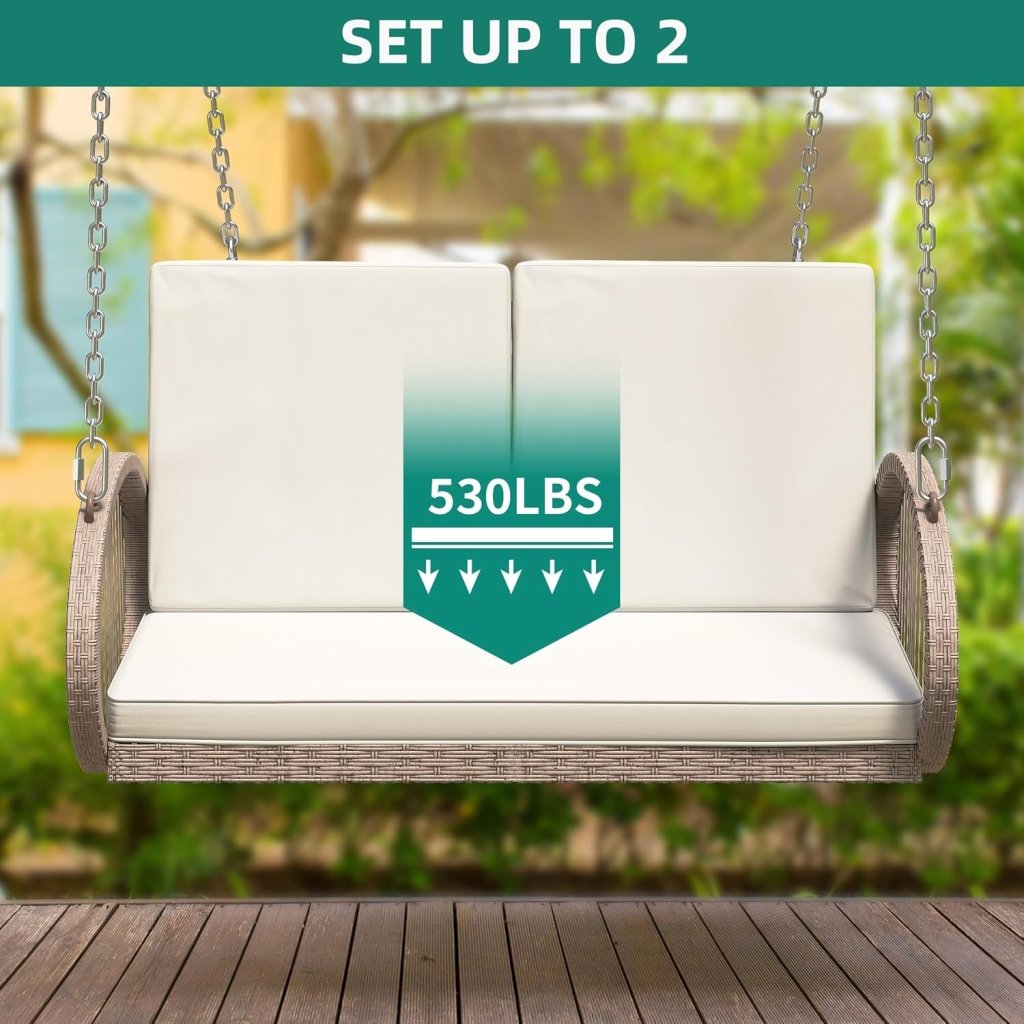 YITAHOME Hanging Porch Swing Chair Sits 3 People, Wicker Outdoor Swing Bench, Patio Lounge Chair, 1 Seating Cushion and 3 Back Cushions, w/Removable Covers, for Garden, Balcony, Backyard, Brown - Wigtrends