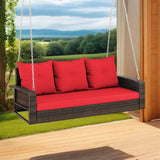 YITAHOME Hanging Porch Swing Chair Sits 3 People, Wicker Outdoor Swing Bench, Patio Lounge Chair, 1 Seating Cushion and 3 Back Cushions, w/Removable Covers, for Garden, Balcony, Backyard, Brown - Wigtrends