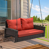 YITAHOME Hanging Porch Swing Chair Sits 3 People, Wicker Outdoor Swing Bench, Patio Lounge Chair, 1 Seating Cushion and 3 Back Cushions, w/Removable Covers, for Garden, Balcony, Backyard, Brown - Wigtrends
