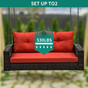 YITAHOME Hanging Porch Swing Chair Sits 3 People, Wicker Outdoor Swing Bench, Patio Lounge Chair, 1 Seating Cushion and 3 Back Cushions, w/Removable Covers, for Garden, Balcony, Backyard, Brown - Wigtrends