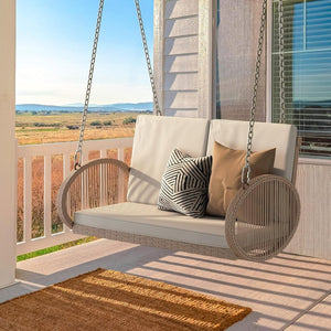 YITAHOME Hanging Porch Swing Chair Sits 3 People, Wicker Outdoor Swing Bench, Patio Lounge Chair, 1 Seating Cushion and 3 Back Cushions, w/Removable Covers, for Garden, Balcony, Backyard, Brown - Wigtrends