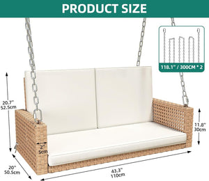YITAHOME Hanging Porch Swing Chair Sits 3 People, Wicker Outdoor Swing Bench, Patio Lounge Chair, 1 Seating Cushion and 3 Back Cushions, w/Removable Covers, for Garden, Balcony, Backyard, Brown - Wigtrends