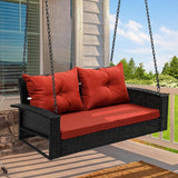 YITAHOME Hanging Porch Swing Chair Sits 3 People, Wicker Outdoor Swing Bench, Patio Lounge Chair, 1 Seating Cushion and 3 Back Cushions, w/Removable Covers, for Garden, Balcony, Backyard, Brown - Wigtrends
