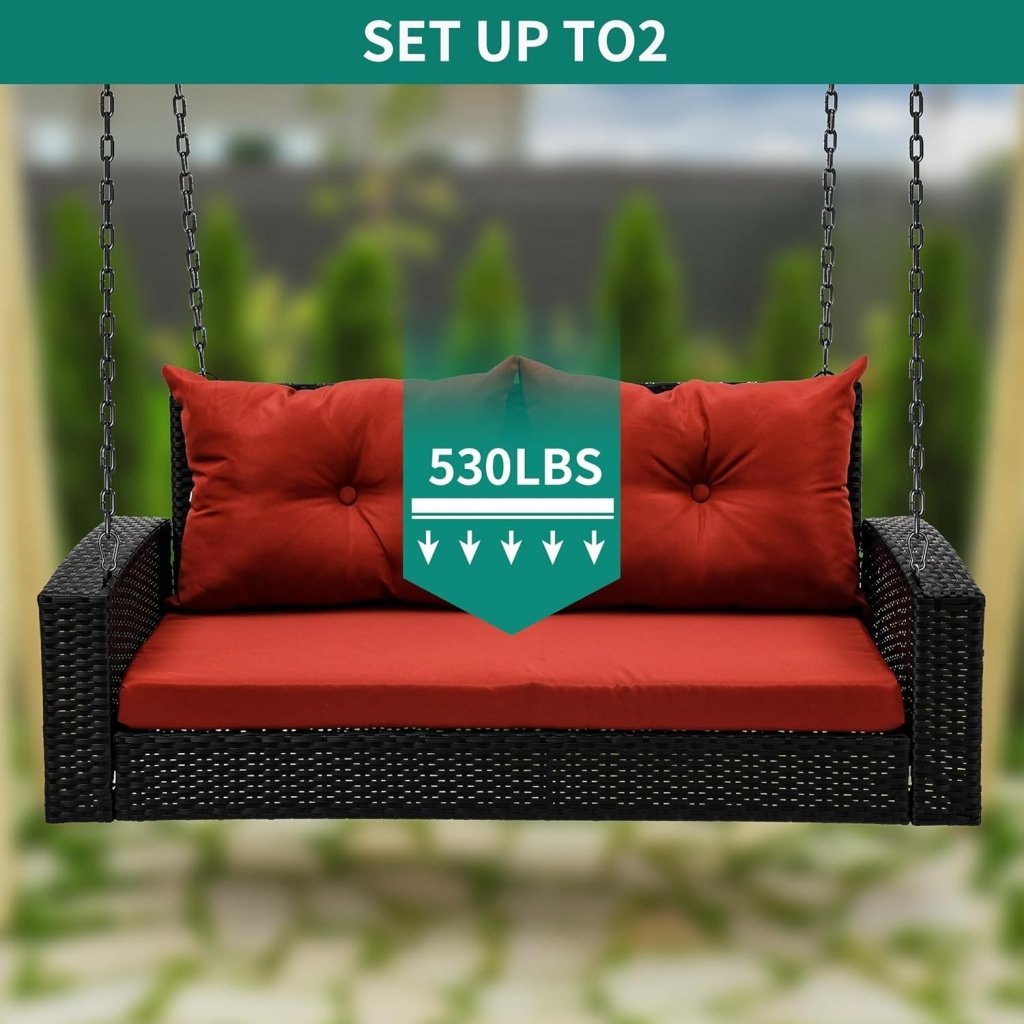 YITAHOME Hanging Porch Swing Chair Sits 3 People, Wicker Outdoor Swing Bench, Patio Lounge Chair, 1 Seating Cushion and 3 Back Cushions, w/Removable Covers, for Garden, Balcony, Backyard, Brown - Wigtrends