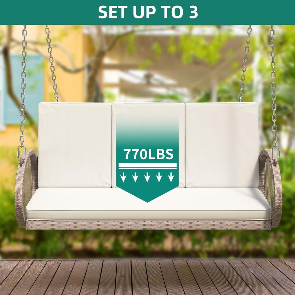 YITAHOME Hanging Porch Swing Chair Sits 3 People, Wicker Outdoor Swing Bench, Patio Lounge Chair, 1 Seating Cushion and 3 Back Cushions, w/Removable Covers, for Garden, Balcony, Backyard, Brown - Wigtrends