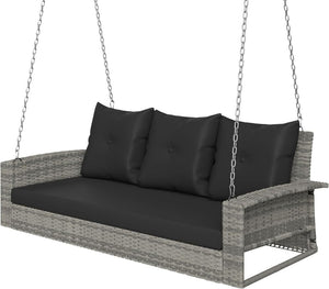 YITAHOME Hanging Porch Swing Chair Sits 3 People, Wicker Outdoor Swing Bench, Patio Lounge Chair, 1 Seating Cushion and 3 Back Cushions, w/Removable Covers, for Garden, Balcony, Backyard, Brown - Wigtrends