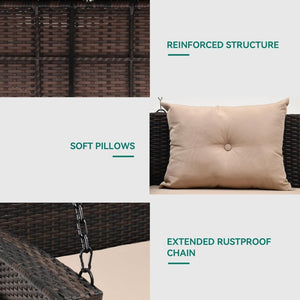YITAHOME Hanging Porch Swing Chair Sits 3 People, Wicker Outdoor Swing Bench, Patio Lounge Chair, 1 Seating Cushion and 3 Back Cushions, w/Removable Covers, for Garden, Balcony, Backyard, Brown - Wigtrends
