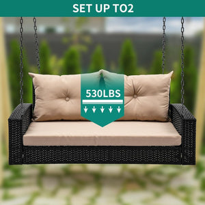 YITAHOME Hanging Porch Swing Chair Sits 3 People, Wicker Outdoor Swing Bench, Patio Lounge Chair, 1 Seating Cushion and 3 Back Cushions, w/Removable Covers, for Garden, Balcony, Backyard, Brown - Wigtrends