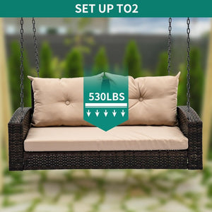 YITAHOME Hanging Porch Swing Chair Sits 3 People, Wicker Outdoor Swing Bench, Patio Lounge Chair, 1 Seating Cushion and 3 Back Cushions, w/Removable Covers, for Garden, Balcony, Backyard, Brown - Wigtrends