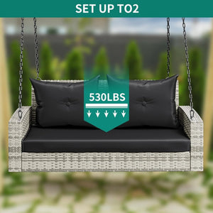 YITAHOME Hanging Porch Swing Chair Sits 3 People, Wicker Outdoor Swing Bench, Patio Lounge Chair, 1 Seating Cushion and 3 Back Cushions, w/Removable Covers, for Garden, Balcony, Backyard, Brown - Wigtrends