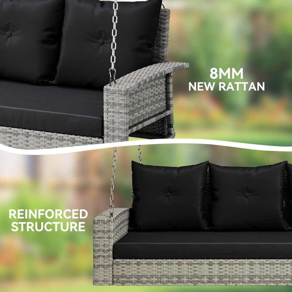 YITAHOME Hanging Porch Swing Chair Sits 3 People, Wicker Outdoor Swing Bench, Patio Lounge Chair, 1 Seating Cushion and 3 Back Cushions, w/Removable Covers, for Garden, Balcony, Backyard, Brown - Wigtrends