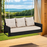 YITAHOME Hanging Porch Swing Chair Sits 3 People, Wicker Outdoor Swing Bench, Patio Lounge Chair, 1 Seating Cushion and 3 Back Cushions, w/Removable Covers, for Garden, Balcony, Backyard, Brown - Wigtrends