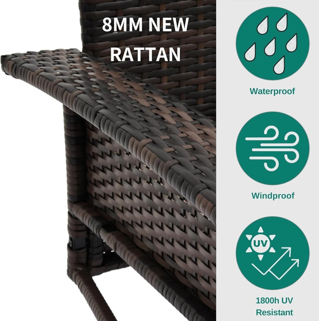 YITAHOME Hanging Porch Swing Chair Sits 3 People, Wicker Outdoor Swing Bench, Patio Lounge Chair, 1 Seating Cushion and 3 Back Cushions, w/Removable Covers, for Garden, Balcony, Backyard, Brown - Wigtrends