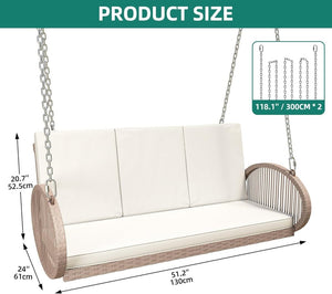 YITAHOME Hanging Porch Swing Chair Sits 3 People, Wicker Outdoor Swing Bench, Patio Lounge Chair, 1 Seating Cushion and 3 Back Cushions, w/Removable Covers, for Garden, Balcony, Backyard, Brown - Wigtrends