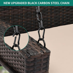 YITAHOME Hanging Porch Swing Chair Sits 3 People, Wicker Outdoor Swing Bench, Patio Lounge Chair, 1 Seating Cushion and 3 Back Cushions, w/Removable Covers, for Garden, Balcony, Backyard, Brown - Wigtrends