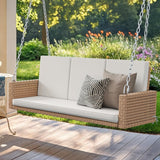 YITAHOME Hanging Porch Swing Chair Sits 3 People, Wicker Outdoor Swing Bench, Patio Lounge Chair, 1 Seating Cushion and 3 Back Cushions, w/Removable Covers, for Garden, Balcony, Backyard, Brown - Wigtrends