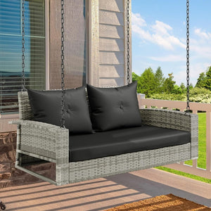 YITAHOME Hanging Porch Swing Chair Sits 3 People, Wicker Outdoor Swing Bench, Patio Lounge Chair, 1 Seating Cushion and 3 Back Cushions, w/Removable Covers, for Garden, Balcony, Backyard, Brown - Wigtrends